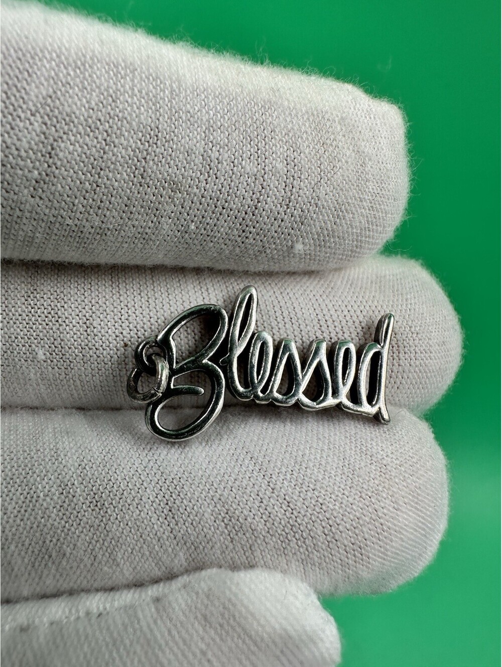 Vintage Sterling Silver 925 Blessed Script Charm Pendant For Chain/Bracelet